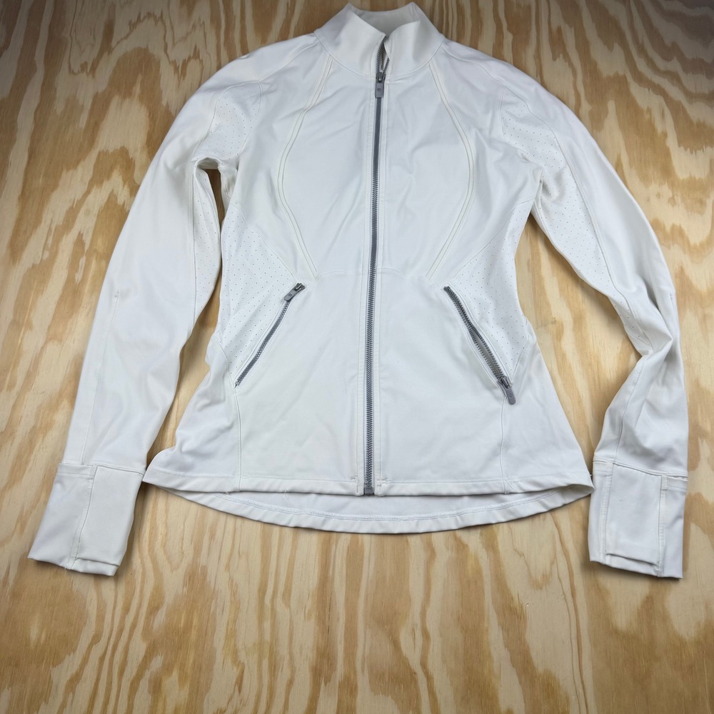 Lululemon White Define Jacket Size 6 Perforated Full Zip Mock Neck Athletic Wear